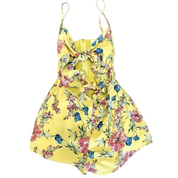 Lush  Women's Yellow Floral Beachy Romper w/ Cutouts Double Tie Front Size Small - Picture 7 of 12